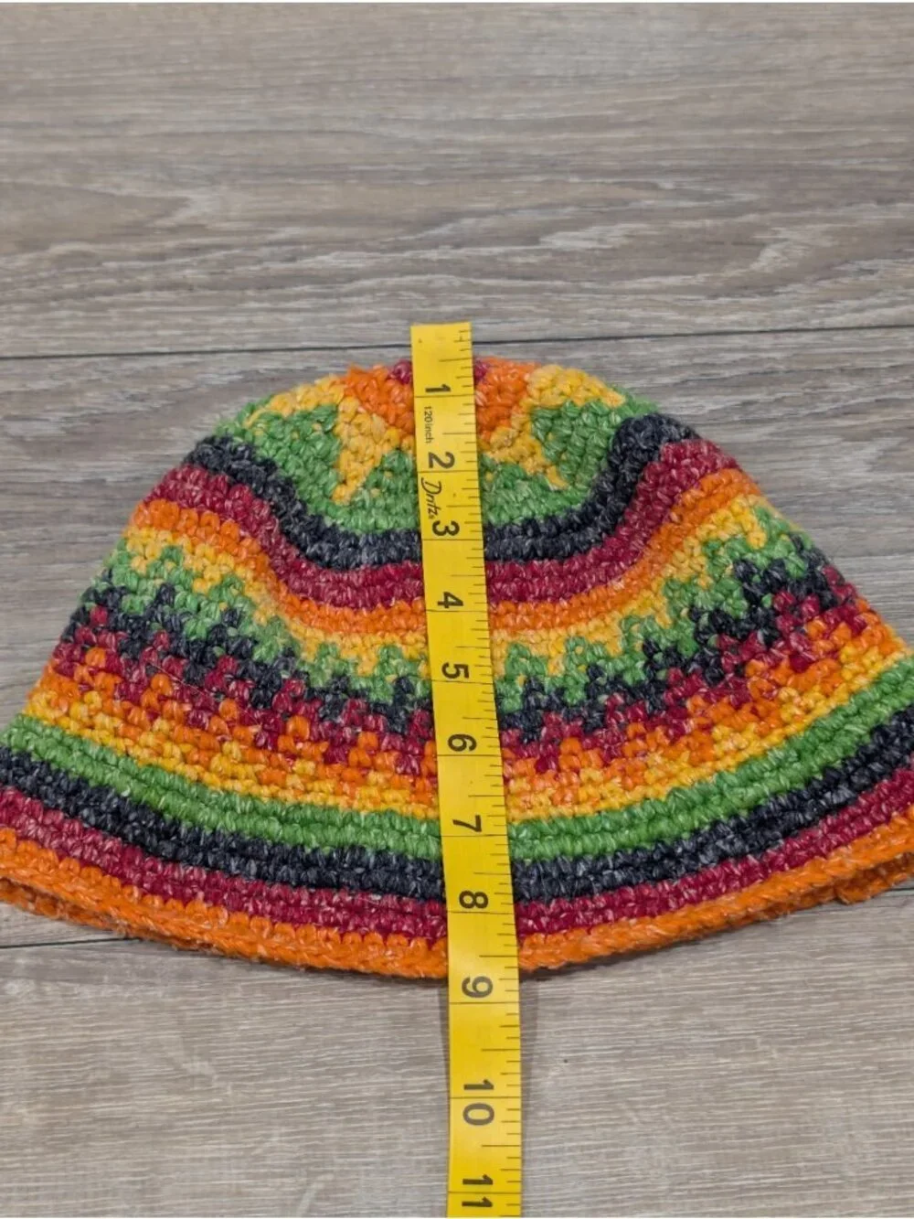 Casa De La Lana Bucket Hat Rainbow Handknit 100% Wool Boho Festival Stripe Sun